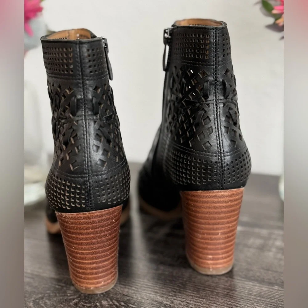 Franco Sarto Black Perforated Leather Ankle Boots - Picture 5 of 8